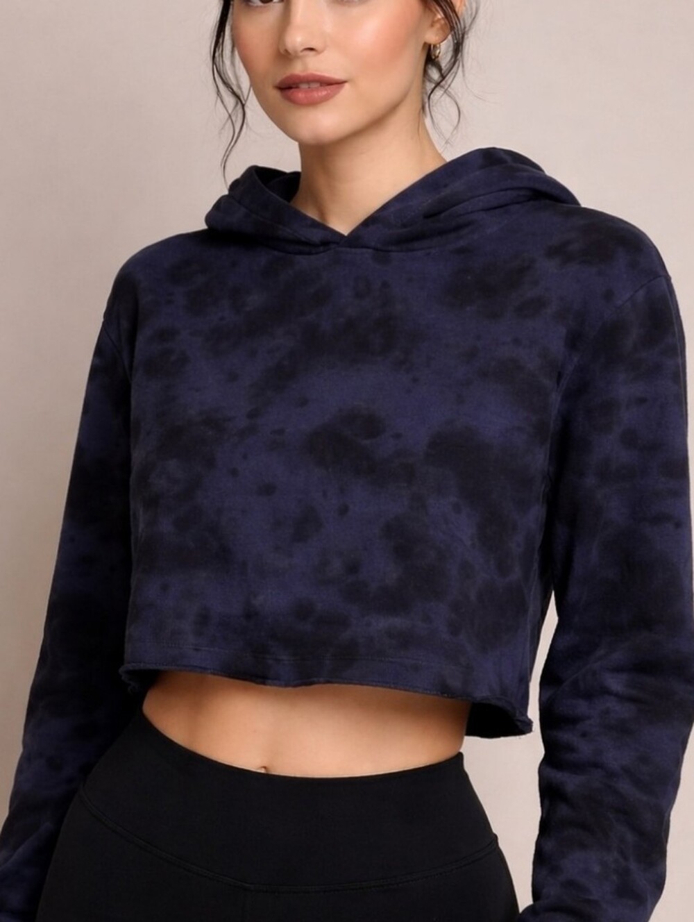 525 America indigo tie-dye cotton cropped hoodie.